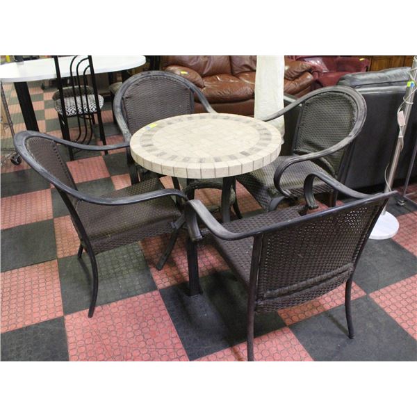 ROUND STONE TOP PATIO TABLE H-28" D-30" +2 CHAIRS