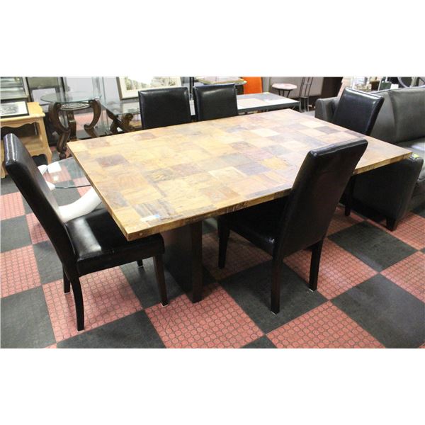 RUSTIC WOOD TOP KITCHEN TABLE WITH 5 CHAIRS