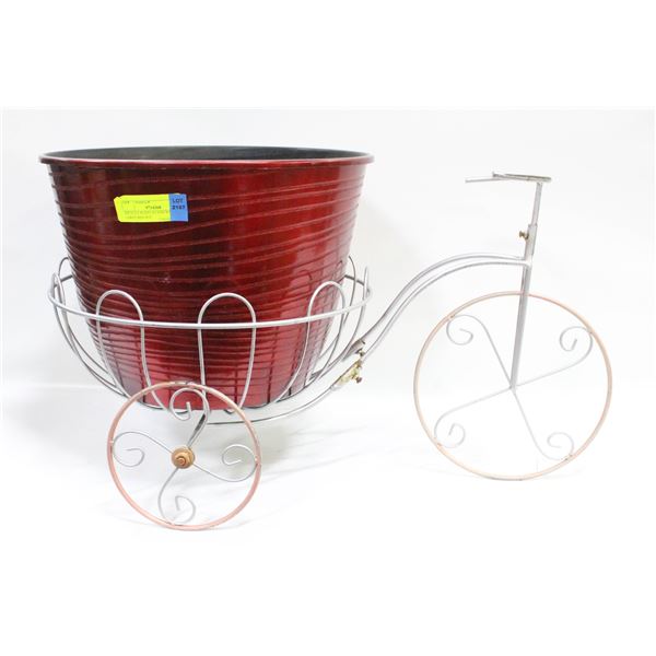 BICYCLE PLANT STAND WITH LARGE RED POT