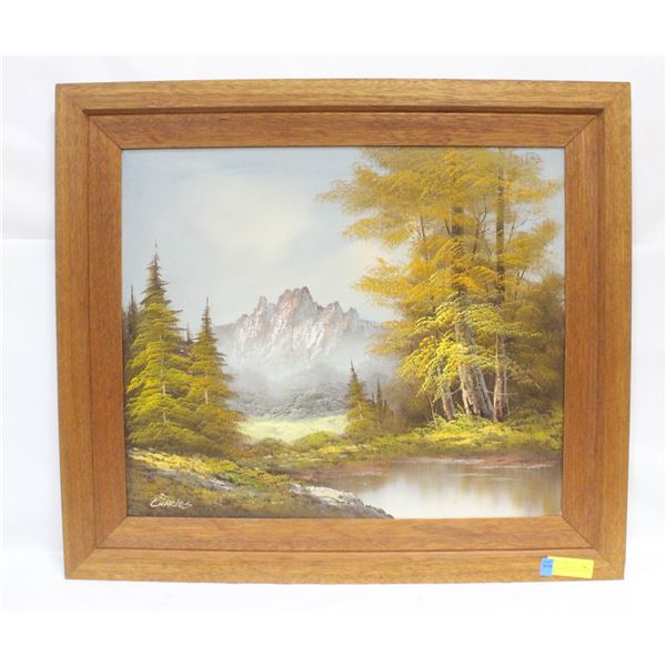 FRAMED PAINTING OF MOUNTAIN RANGE 27.25" X 31"