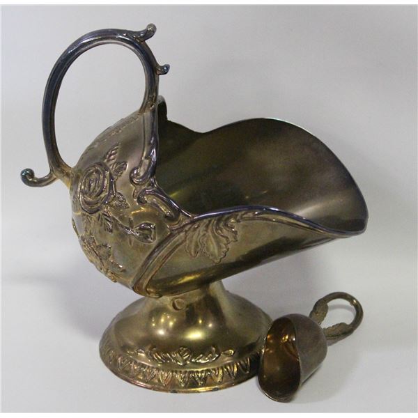 VINTAGE PLATED SUGAR SCUTTLE WITH SCOOP