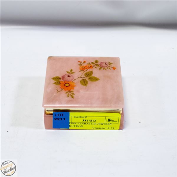 VTG PINK ALABASTER JEWELRY TRINKET BOX