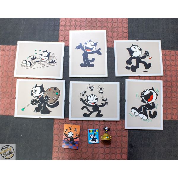 LOT FELIX THE CAT FRAMED AND TOY, MAGNET