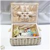 Image 1 : VTG. WOVEN SEWING BASKET WITH NOTIONS