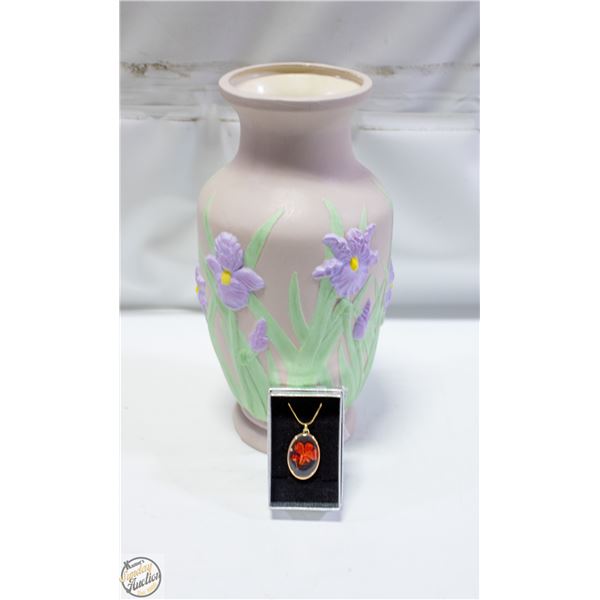 VTG. PURPLE IRIS 11 IN. VASE,PRESS