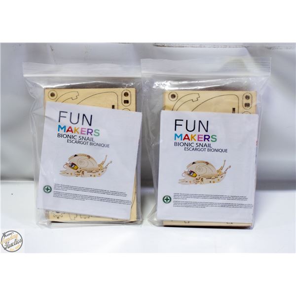 2 WOODEN BIONIC SNAIL 3-D BUILDERS KIT W/MOTORS
