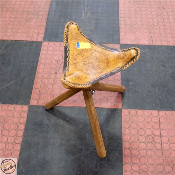 VINTAGE CAMEL HIDE CHAIR MAYAN CALENDAR