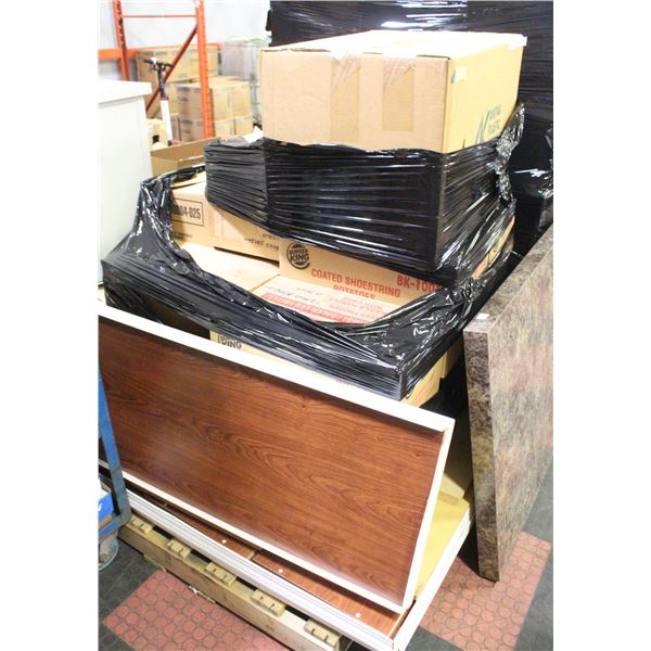 PALLET OF CERAMICS AND WOODEN TABLE