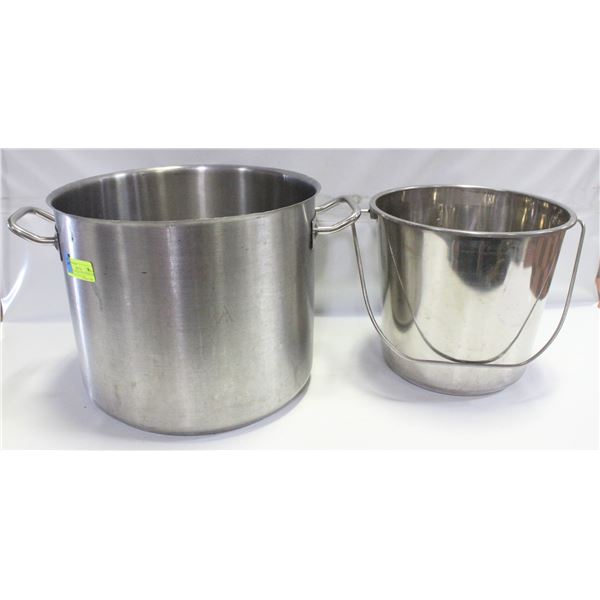 LARGE STAINLESS STEEL HANDLED BUCKET SOLD WITH ONE