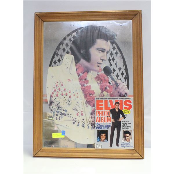 VTG. 31” X 24” ELVIS ON MIRROR & TRIB. MAG.