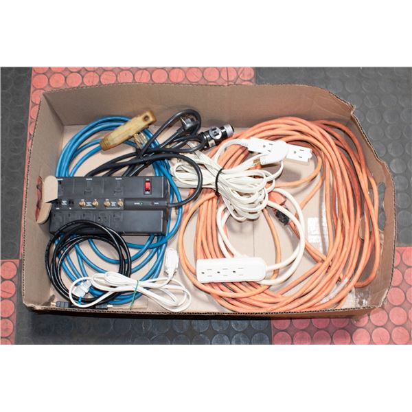 BOX WITH ASSORTMENT OF EXTENSION CORDS AND