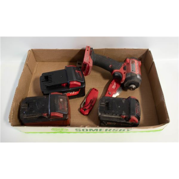 MILWAUKEE DRILL/3 BATTERIES AND 2 KNIVES