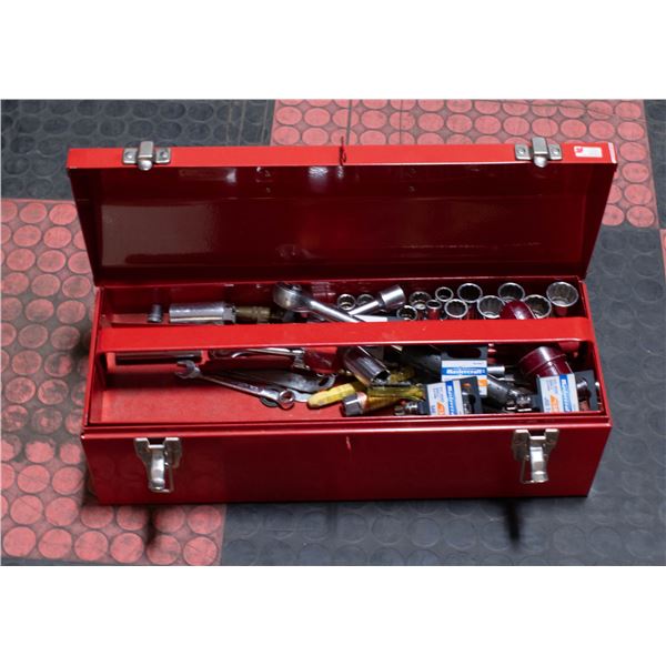RED MASTERCRAFT TOOL BOX WITH SOCKET SET INCLUDED