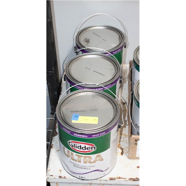 LOT OF 3 GLIDDEN ULTRA INTERIOR LATEX PAINT 3.66L