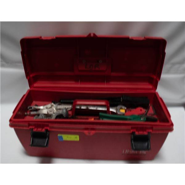 RED TOOL BOX WITH ASSORTED HANDTOOLS