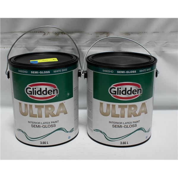 2 GLIDDEN EGGSHELL WHITE BASE INTERIOR LATEX PAINT