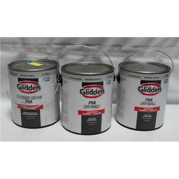LOT OF 3 GLIDDEN PVA DRYWALL PAINT 3.78L