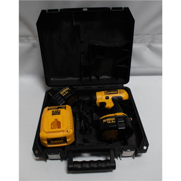 DEWALT 14.4V CORDLESS DRILL WITH CHARGER, EXTRA