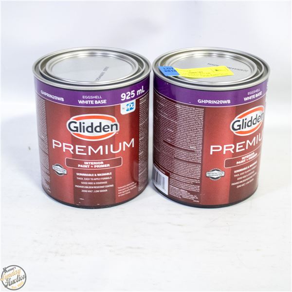 LOT OF 2 GLIDDEN 825 ML EGGSHELL WHITE BASE PAINT+