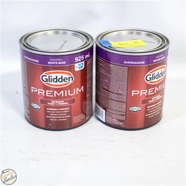LOT OF 2 GLIDDEN 825 ML EGGSHELL WHITE BASE PAINT+