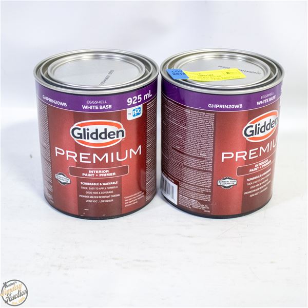 LOT OF 2 GLIDDEN 825 ML EGGSHELL WHITE BASE PAINT+