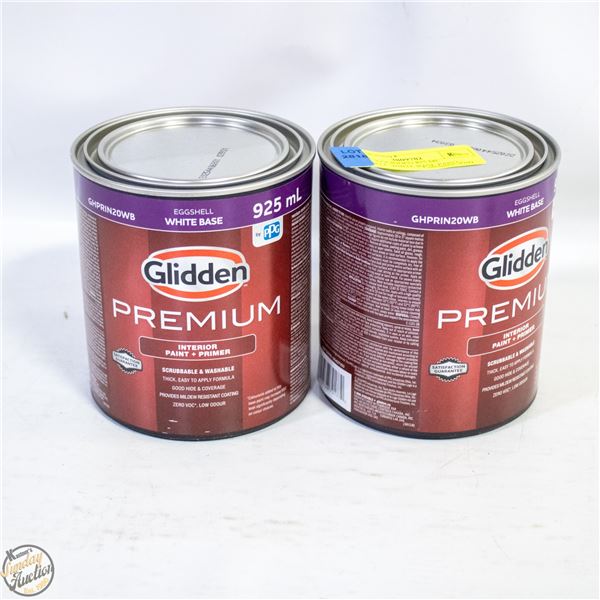 LOT OF 2 GLIDDEN 825 ML EGGSHELL WHITE BASE PAINT+
