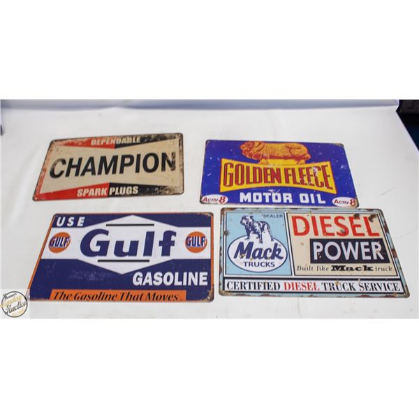 LOT OF FOUR ASSORTED 8" X 12" METAL SIGNS