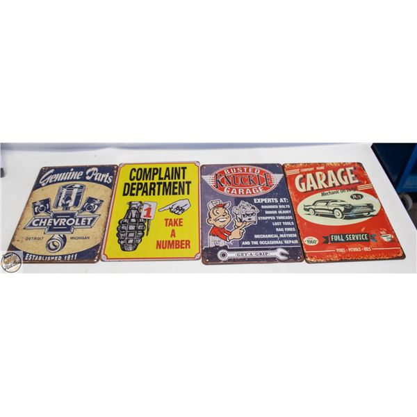 LOT OF FOUR ASSORTED 8" X 12" METAL SIGNS
