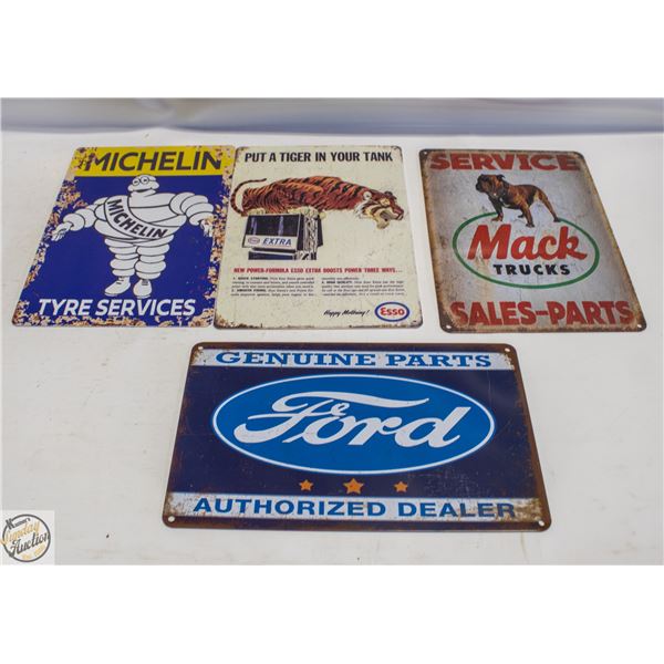 LOT OF FOUR ASSORTED 8" X 12" METAL SIGNS