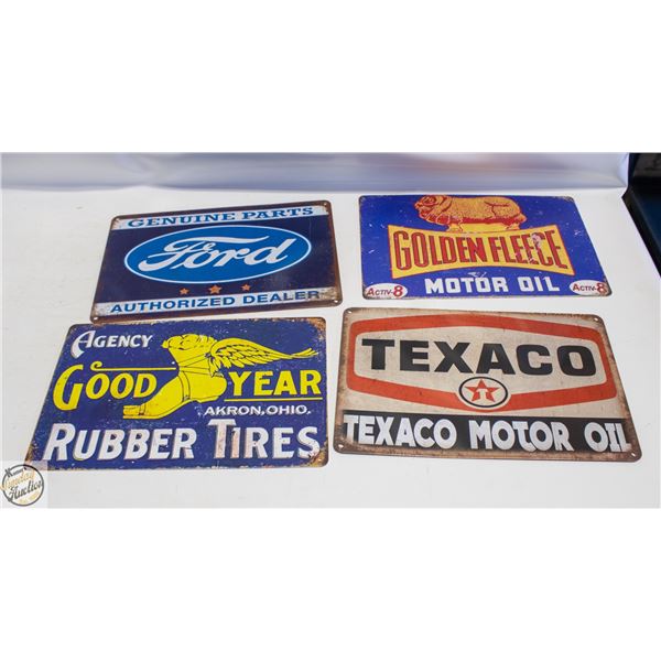 LOT OF FOUR ASSORTED 8" X 12" METAL SIGNS