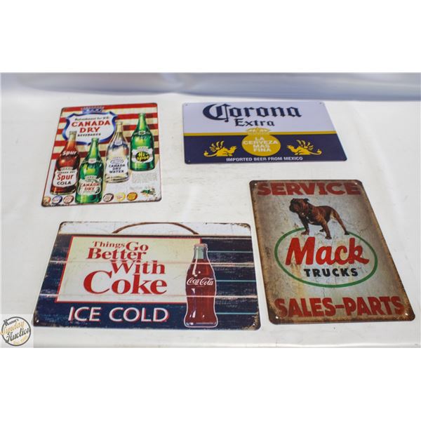 LOT OF FOUR ASSORTED 8" X 12" METAL SIGNS