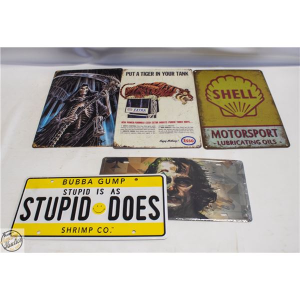 LOT OF FOUR ASSORTED 8" X 12" METAL SIGNS