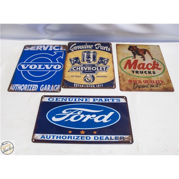 LOT OF FOUR ASSORTED 8" X 12" METAL SIGNS