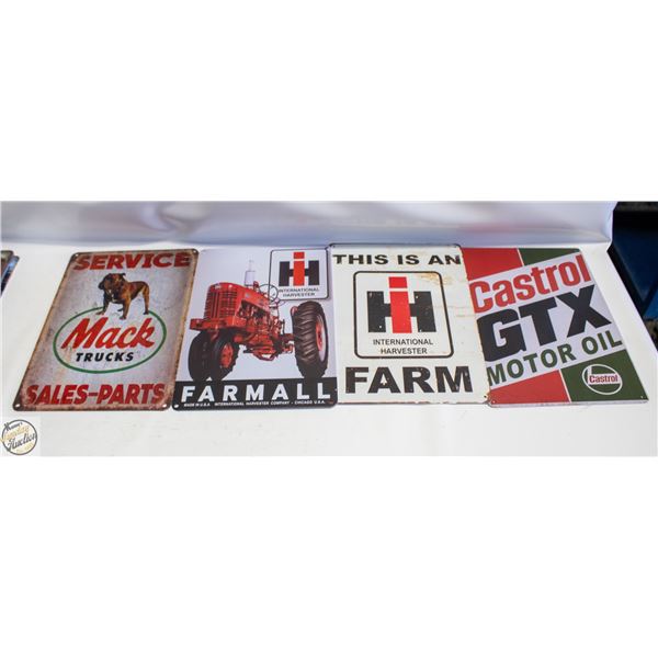 LOT OF FOUR ASSORTED 8" X 12" METAL SIGNS