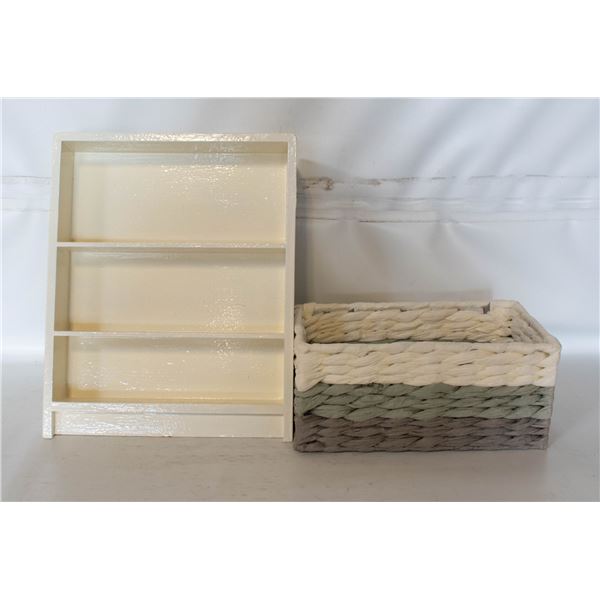 WOOD DISPLAY STAND 13’ X 10’, WOODEN BASKET