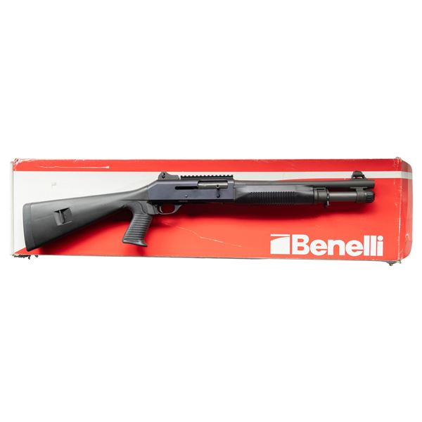BENELLI M4 11722 SHORT BARRELED SEMI AUTO SHOTGUN.
