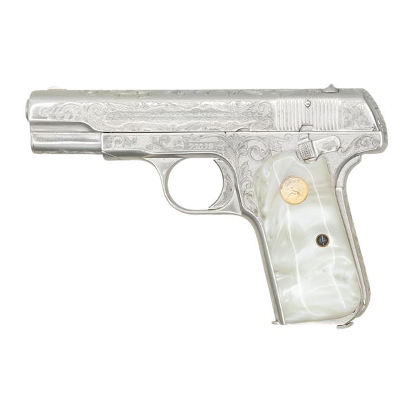 ATTRACTIVE NICKEL ENGRAVED COLT 1908 HAMMERLESS