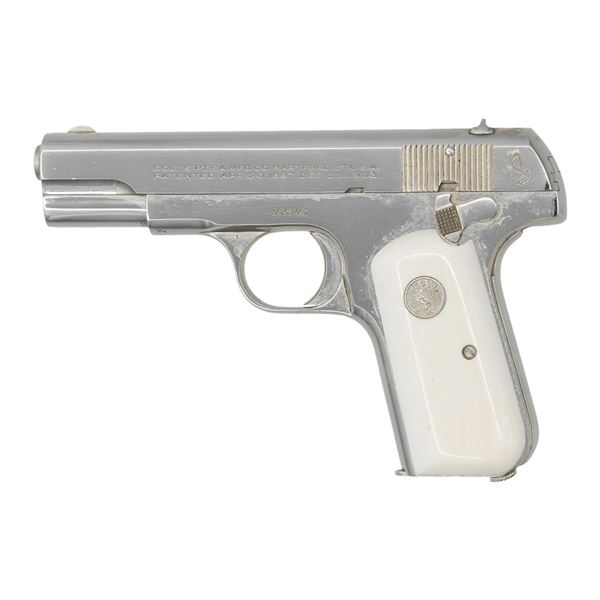 NICKEL, COLT 1908 POCKET HAMMERLESS SEMI AUTO