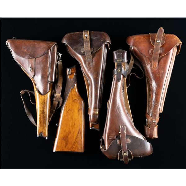 LOT OF 5 DESIRABLE LUGER STOCKS & HOLSTERS.