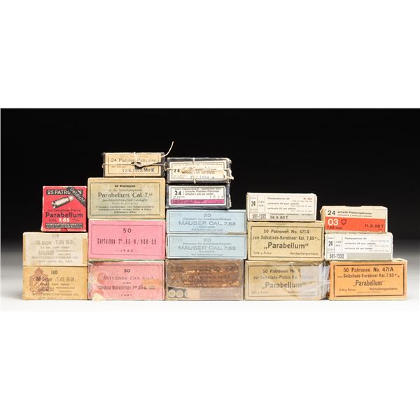 VINTAGE BOXES OF 30 LUGER & MISC. AMMO.