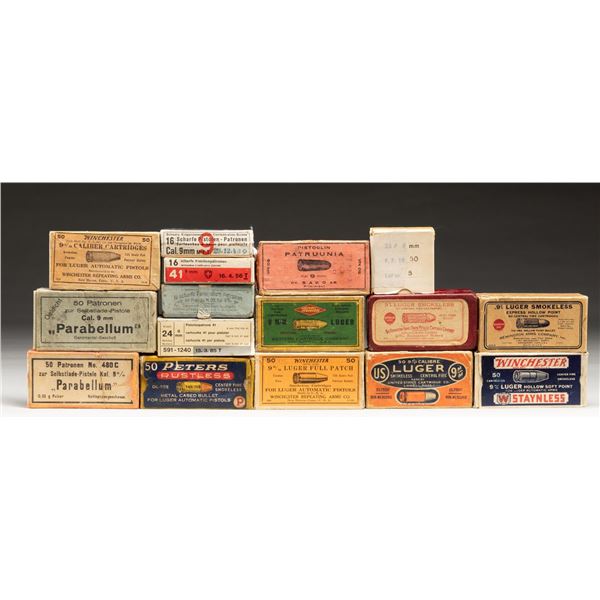 16 BOXES OF VINTAGE 9MM LUGER COMM. & MILITARY
