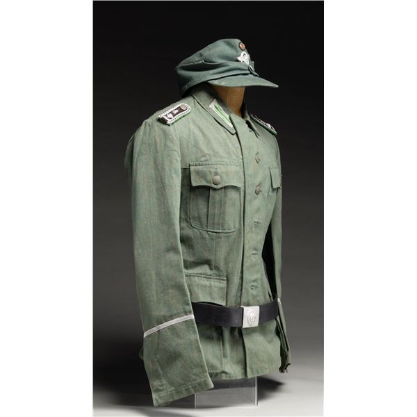 WWII GERMAN POLICE TUNIC, HAT AND BELT.