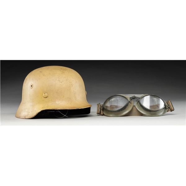WWII GERMAN M35 HELMET WITH TAN CAMO PAINT &
