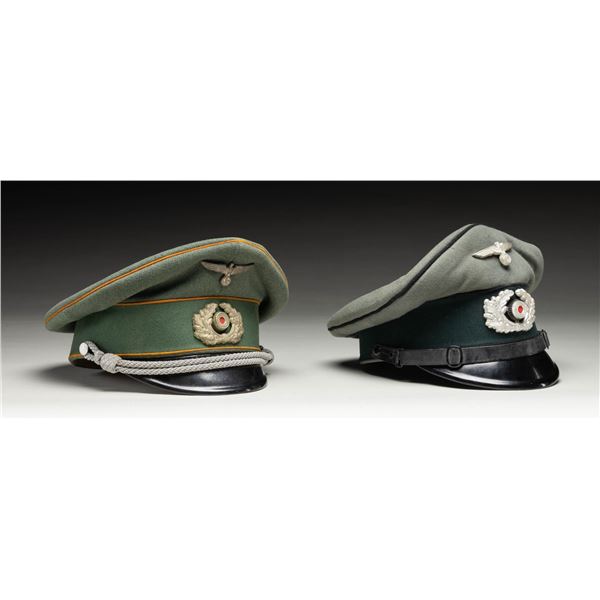 2 WWII GERMAN VISOR CAPS.