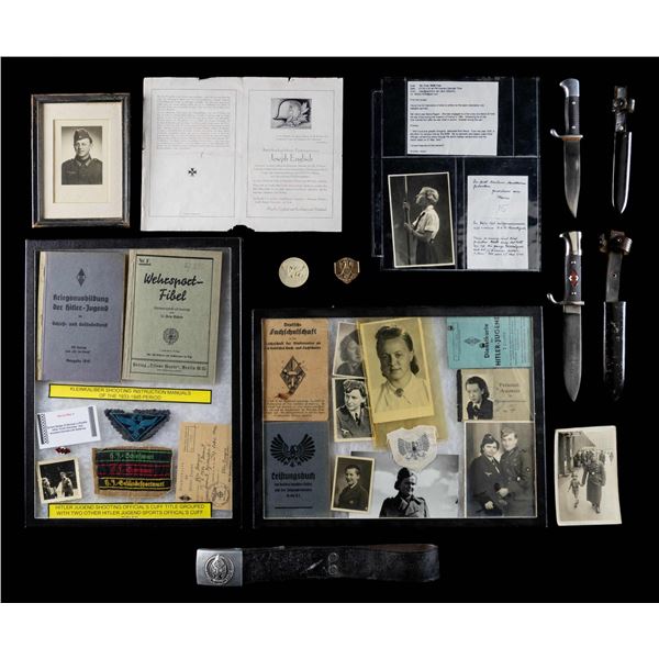 WWII GERMAN HJ KNIFE, CLOTH, BELT, EPHEMERA & MORE