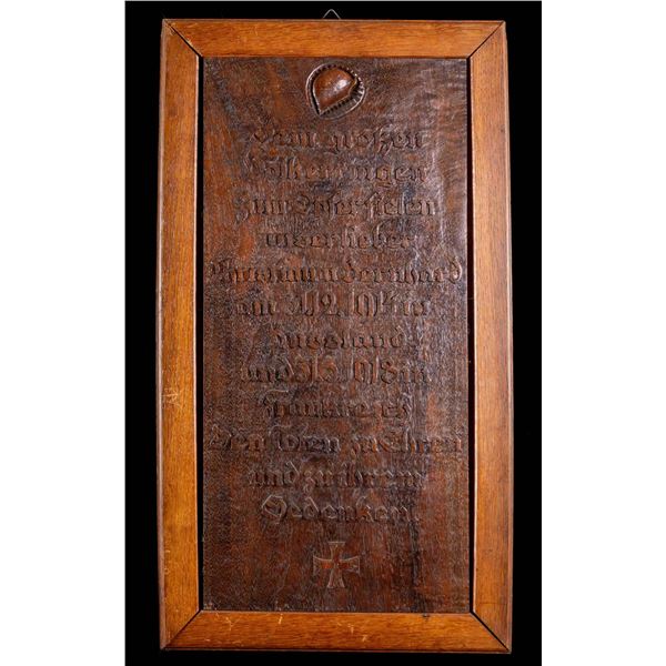 WWI FRAMED CARVED WOODEN PLAQUE.