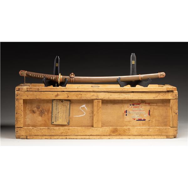 JAPANESE WAKIZASHI WITH WWII WOODEN SHIPPING CRATE