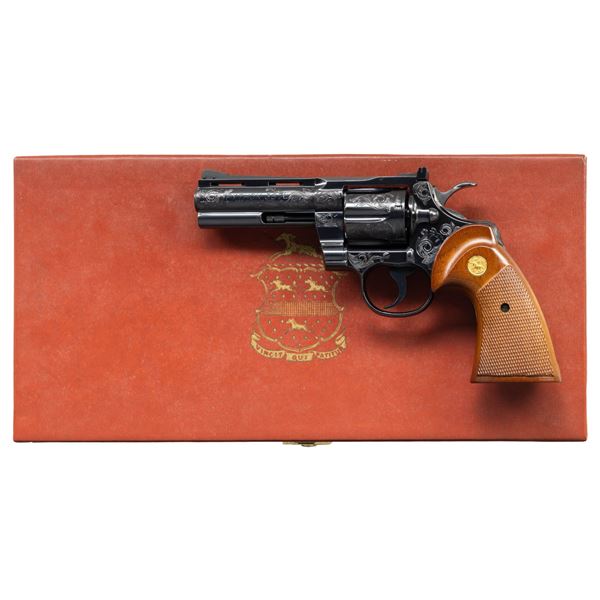 CASED FACTORY "C" ENGRAVED 4" COLT PYTHON DA