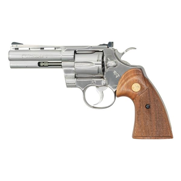 4" NICKEL COLT PYTHON DOUBLE ACTION REVOLVER.