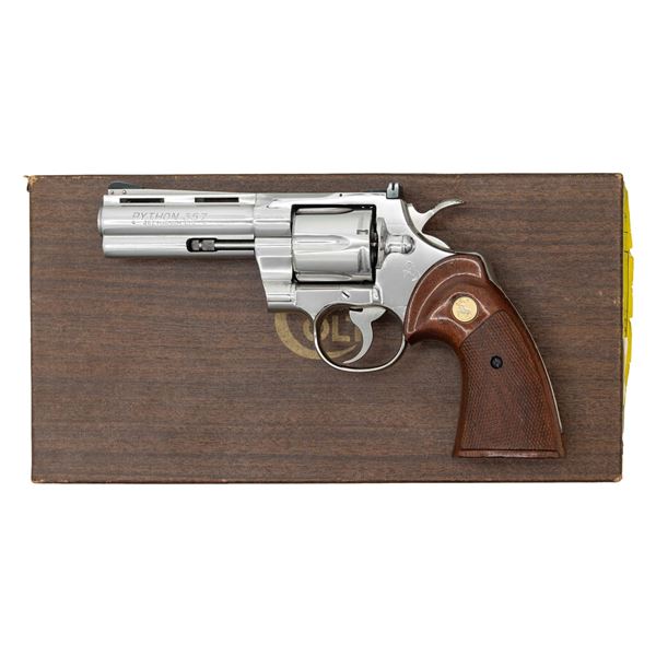 4" NICKEL COLT PYTHON DOUBLE ACTION REVOLVER.